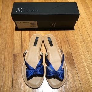 INC (International Concepts) Blue Bow Flip Flops